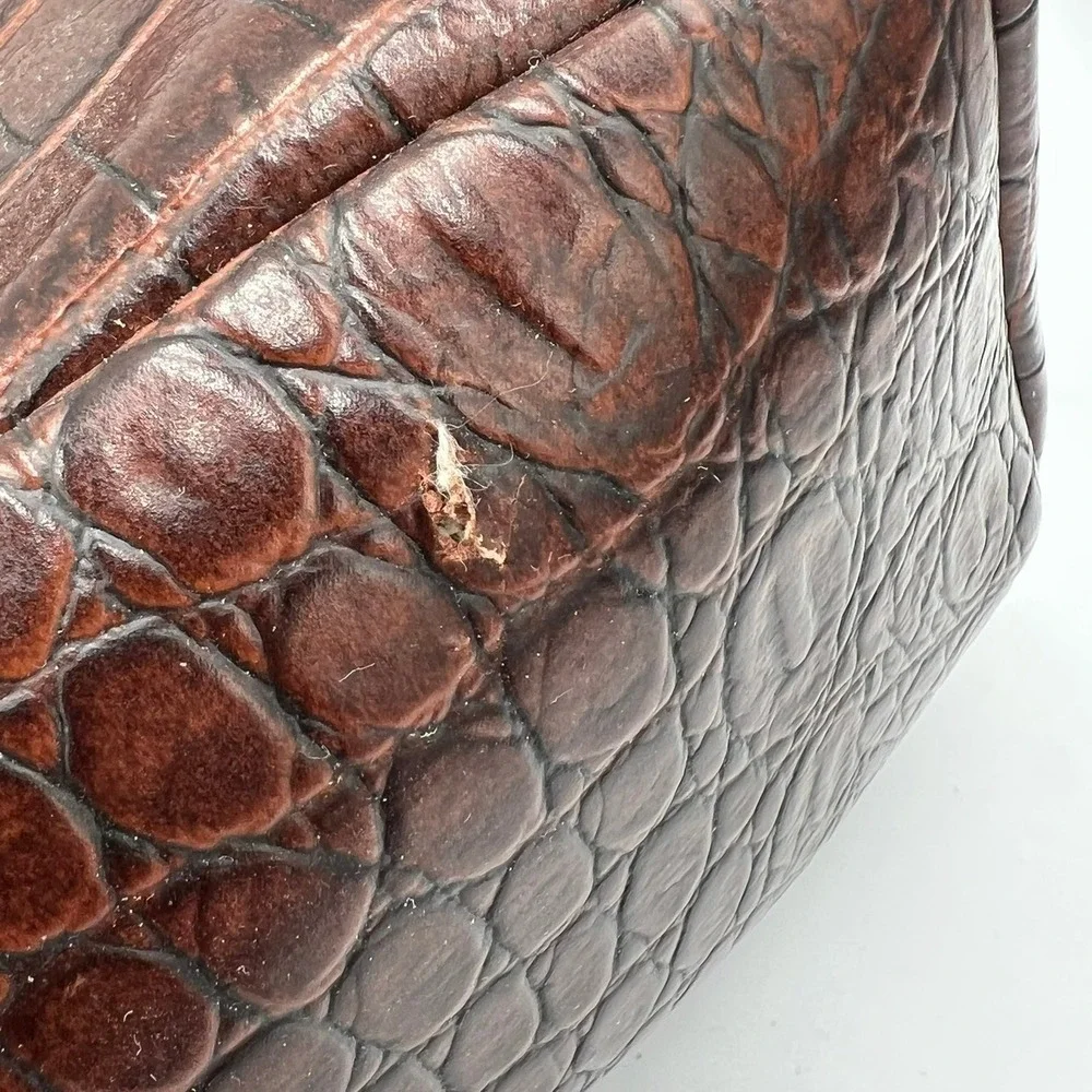 Etienne Aigner Laptop Messenger Bag Women Large Brown Good Croc Embossed